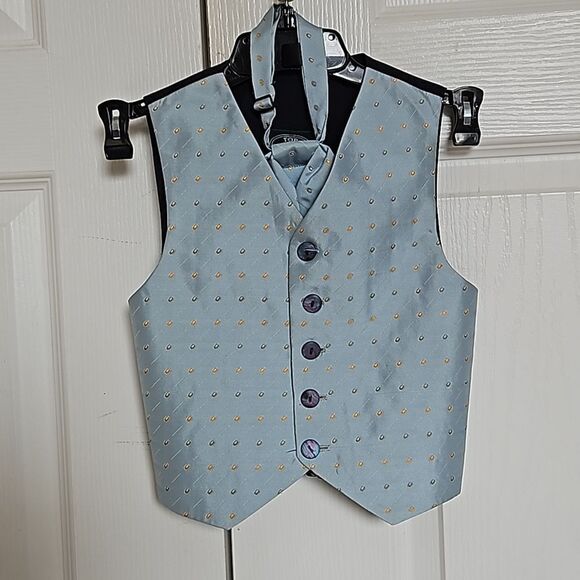 Top Kids Boy's Waist Coat Vest & Tie Blue 3X - Picture 2 of 16